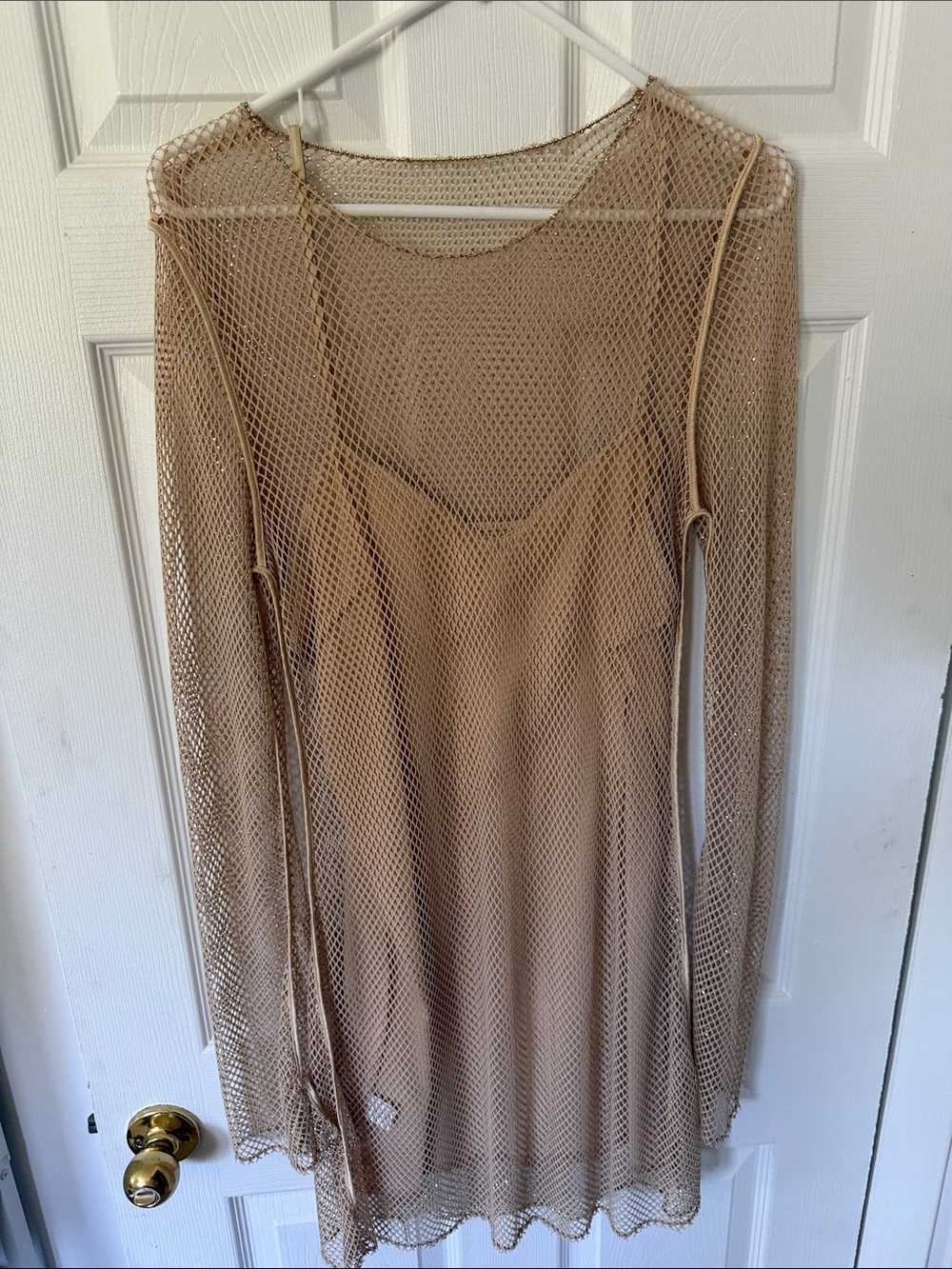 Show Me Your MuMu Beige/Tan Mesh Long-Sleeve Dress